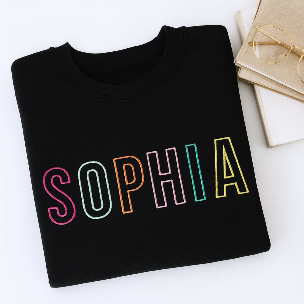 Custom Name Embroidered Sweatshirt - Personalized Block Letter Pullover - Birthday Gift