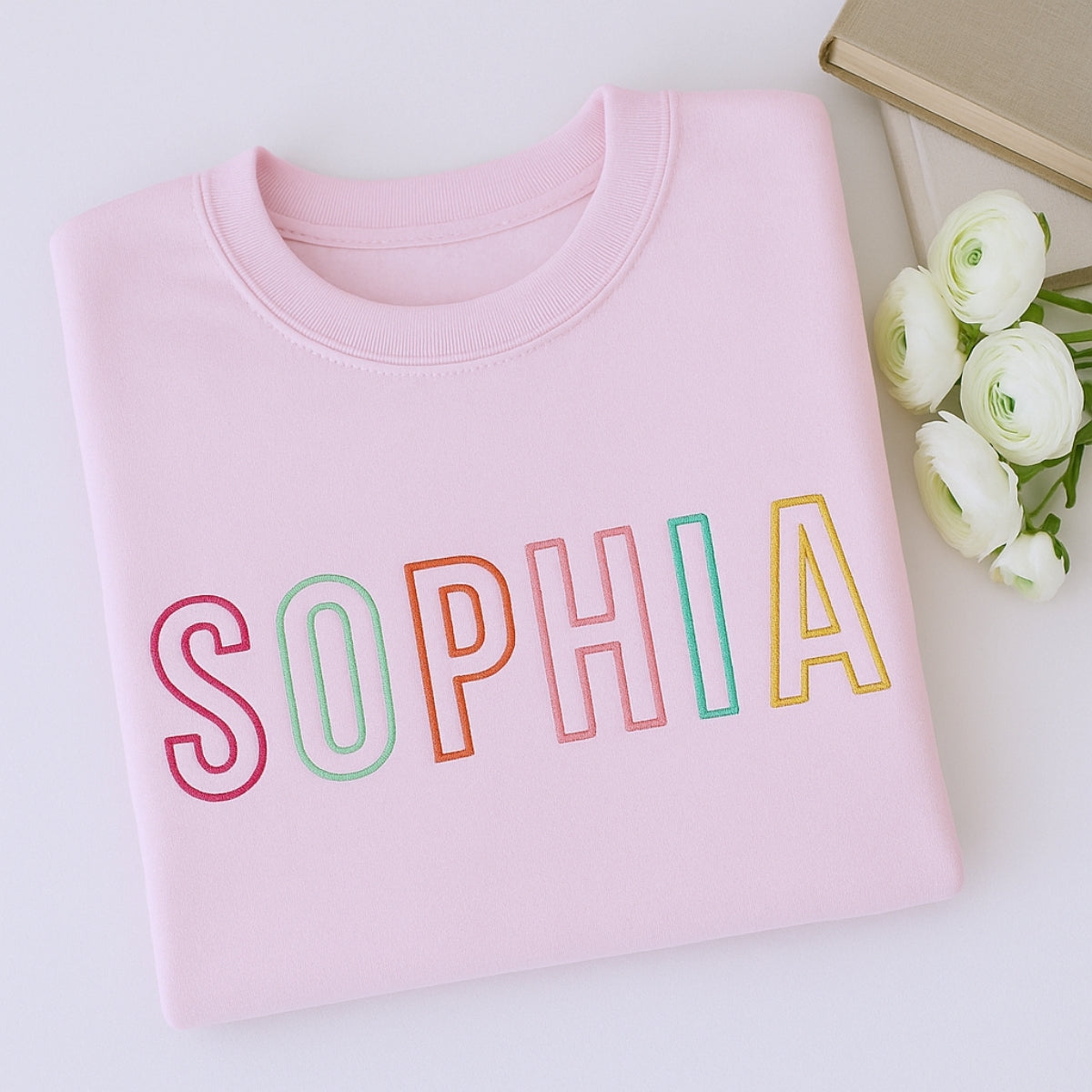 Custom Name Embroidered Sweatshirt - Personalized Block Letter Pullover - Birthday Gift