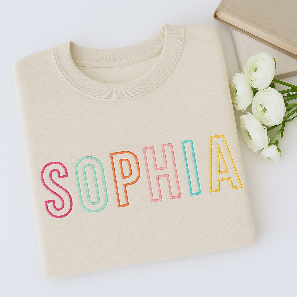 Custom Name Embroidered Sweatshirt - Personalized Block Letter Pullover - Birthday Gift