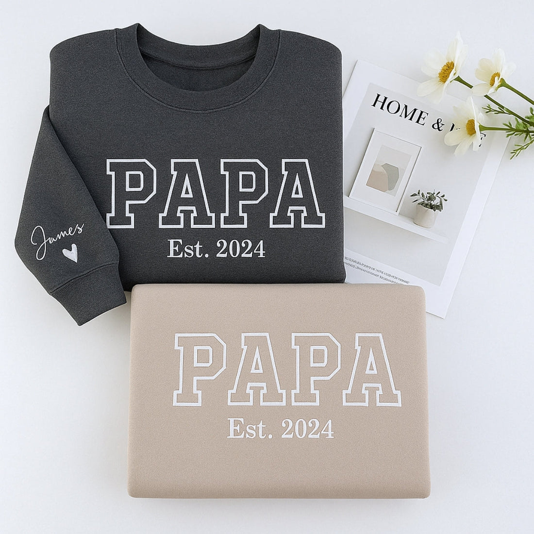 Custom Papa EST Embroidered Hoodie - Varsity Style Personalized Grandpa Gift