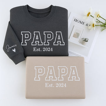 Custom Papa EST Embroidered Hoodie - Varsity Style Personalized Grandpa Gift