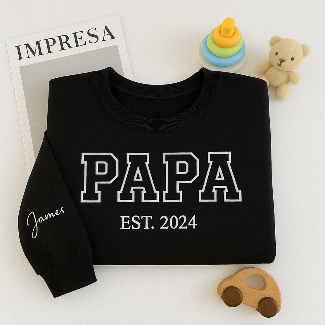 Custom Papa EST Embroidered Hoodie - Varsity Style Personalized Grandpa Gift