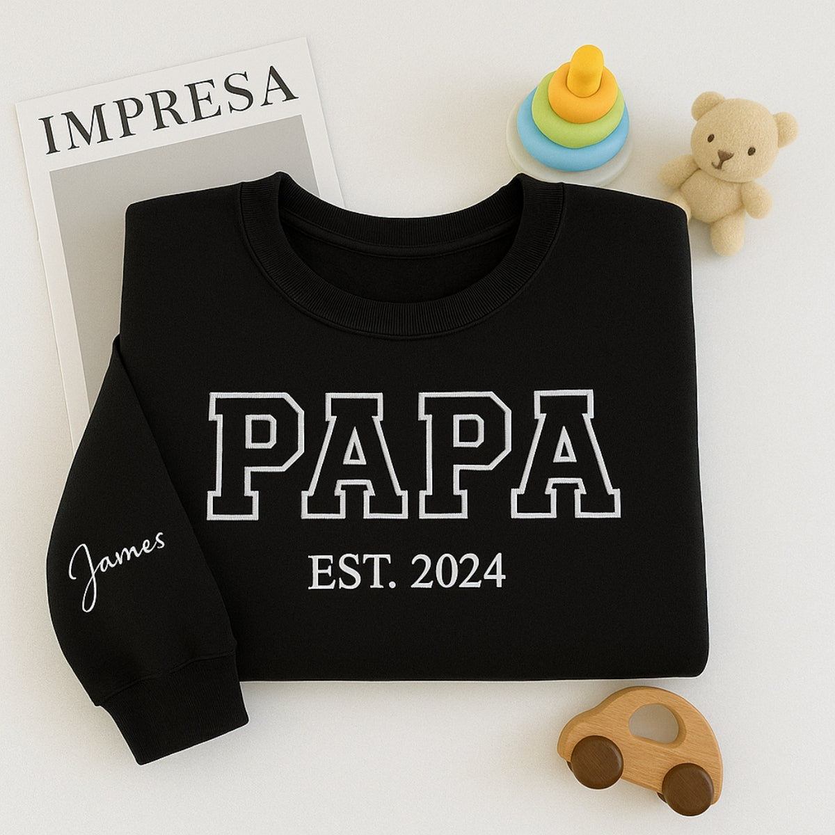 Custom Papa EST Embroidered Hoodie - Varsity Style Personalized Grandpa Gift
