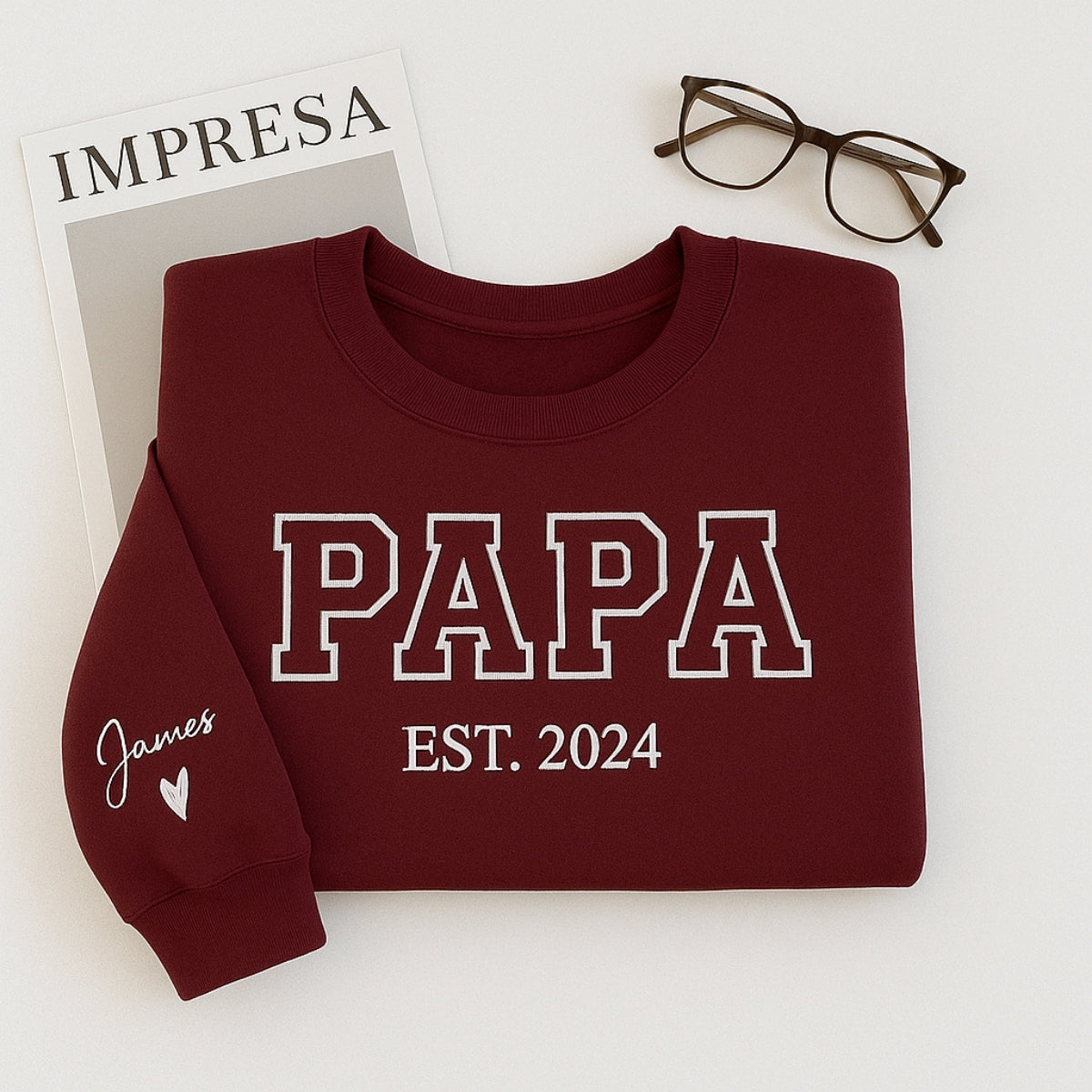 Custom Papa EST Embroidered Hoodie - Varsity Style Personalized Grandpa Gift