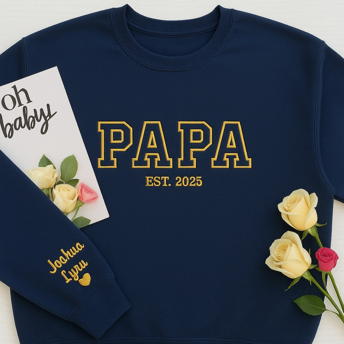 Custom Papa EST Embroidered Hoodie - Varsity Style Personalized Grandpa Gift