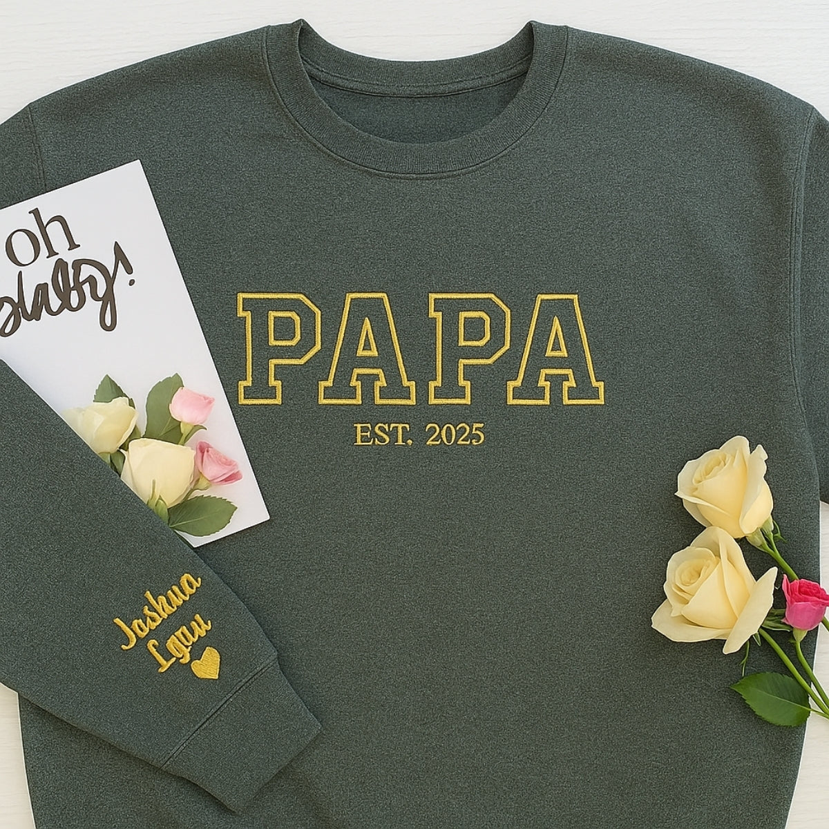 Custom Papa EST Embroidered Hoodie - Varsity Style Personalized Grandpa Gift