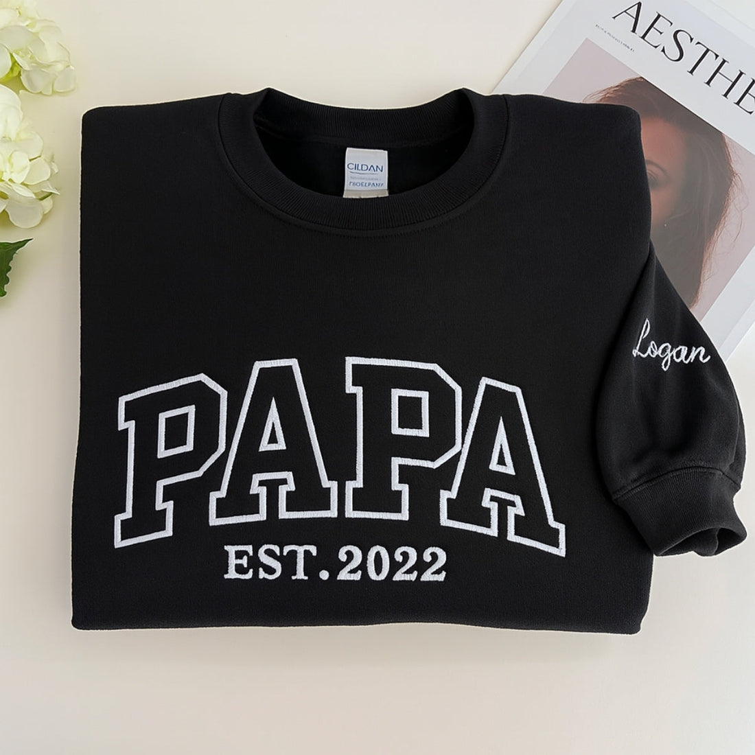 Custom Papa EST Varsity Sweatshirt - Embroidered Grandpa Gift - Personalized Father's Day Present
