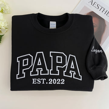 Custom Papa EST Varsity Sweatshirt - Embroidered Grandpa Gift - Personalized Father's Day Present