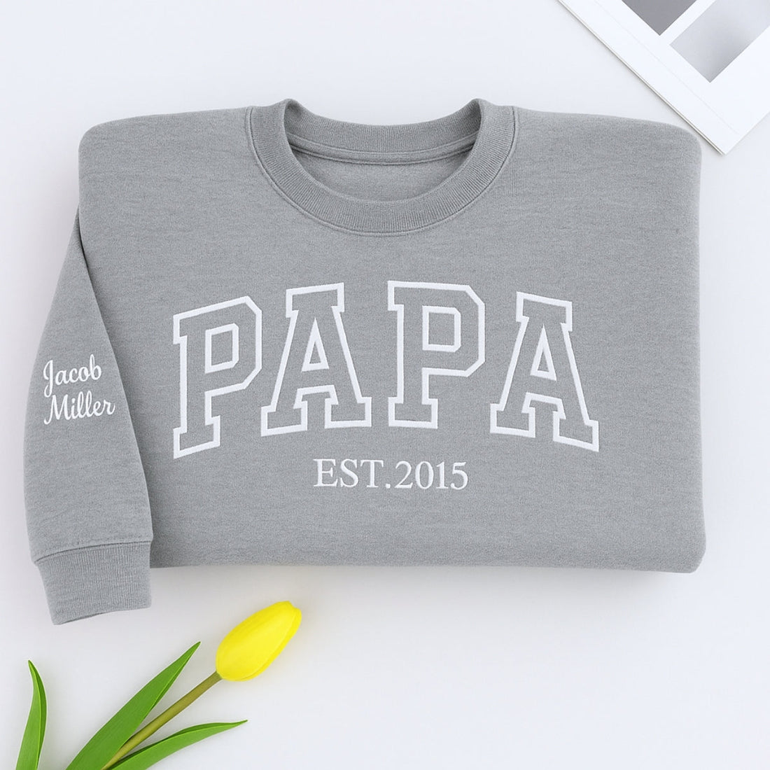Custom Papa EST Varsity Sweatshirt - Embroidered Grandpa Gift - Personalized Father's Day Present