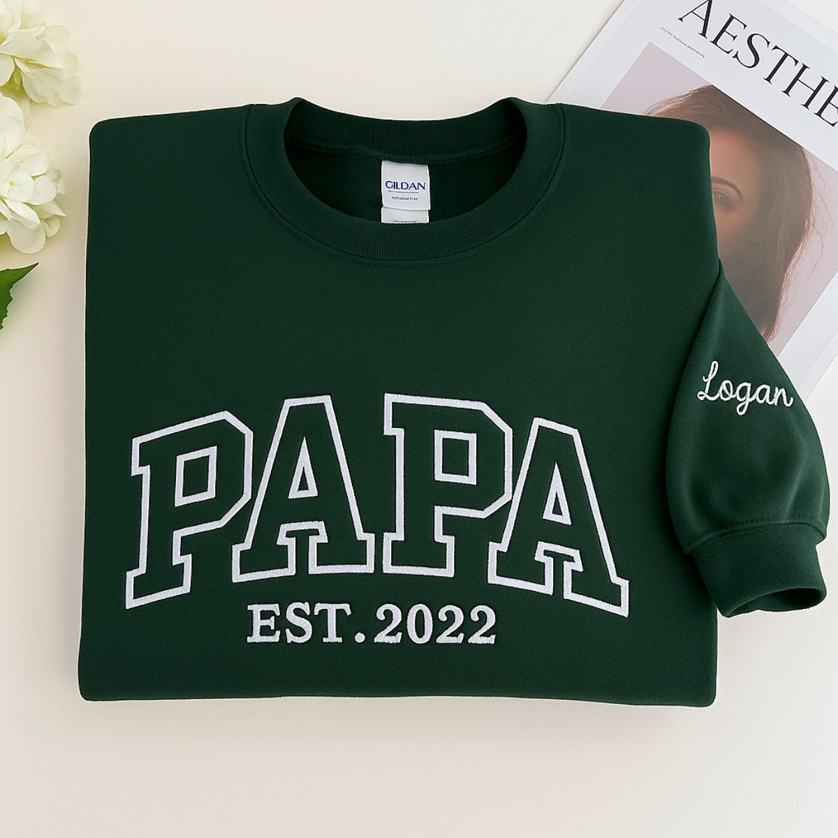 Custom Papa EST Varsity Sweatshirt - Embroidered Grandpa Gift - Personalized Father's Day Present