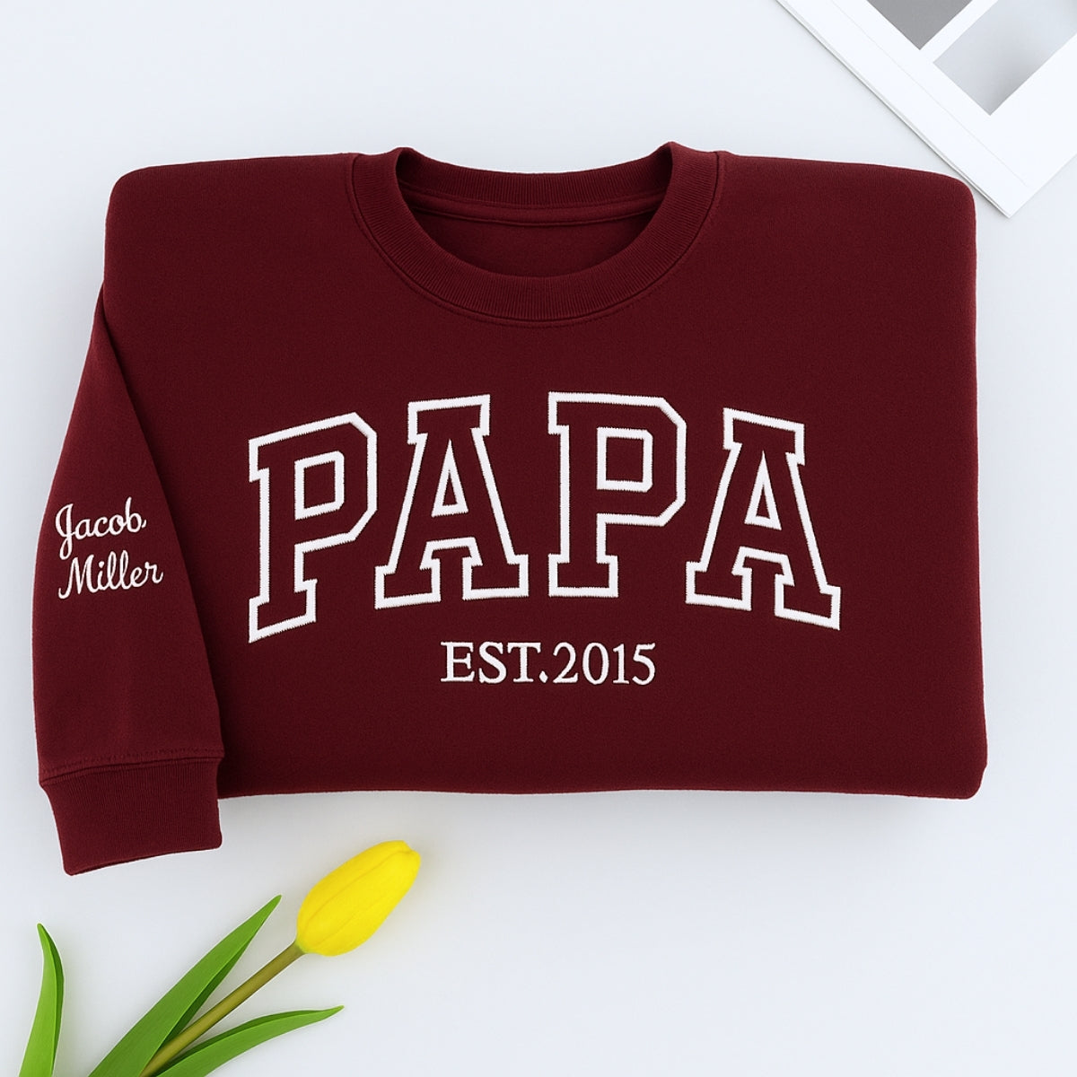Custom Papa EST Varsity Sweatshirt - Embroidered Grandpa Gift - Personalized Father's Day Present