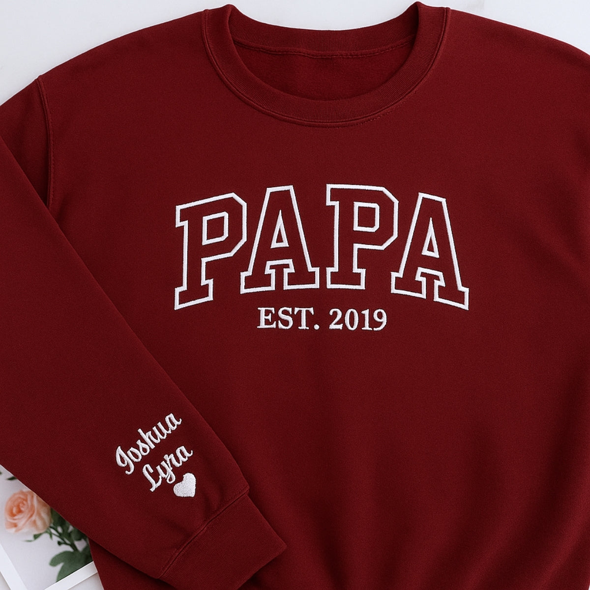 Custom Papa EST Varsity Sweatshirt - Embroidered Grandpa Gift - Personalized Father's Day Present