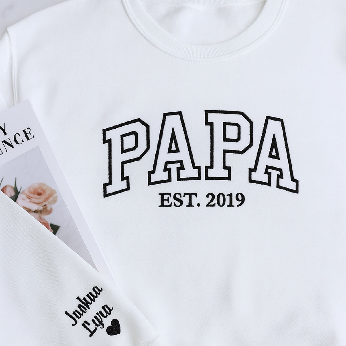 Custom Papa EST Varsity Sweatshirt - Embroidered Grandpa Gift - Personalized Father's Day Present