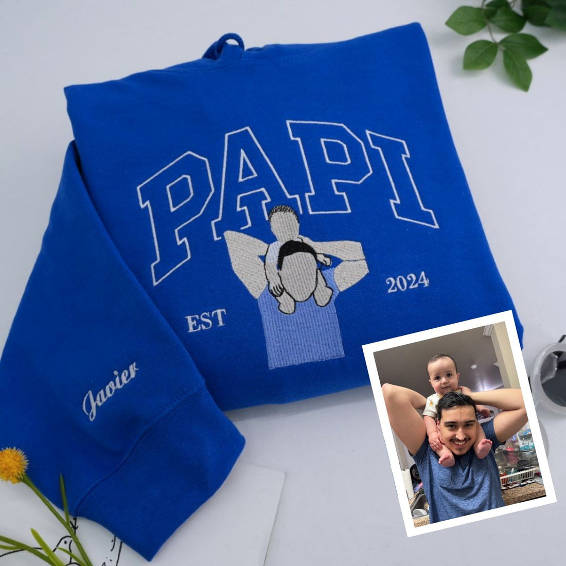 Custom Embroidered Papi Hoodie - Latino Father Sweatshirt - Personalized Father's Day Gift