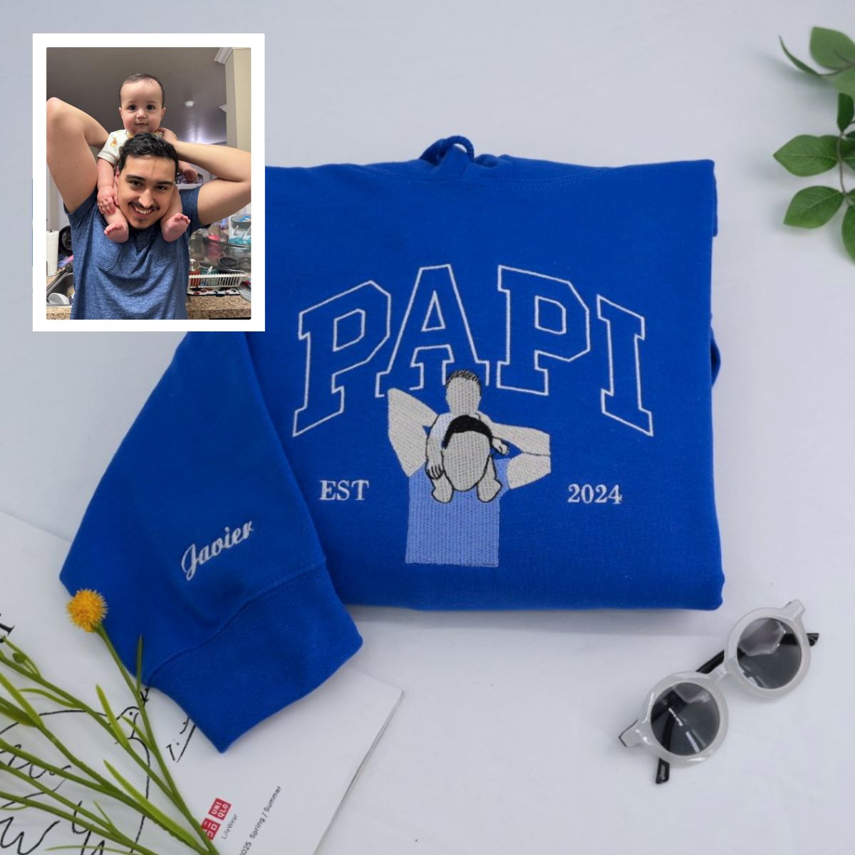 Custom Embroidered Papi Hoodie - Latino Father Sweatshirt - Personalized Father's Day Gift