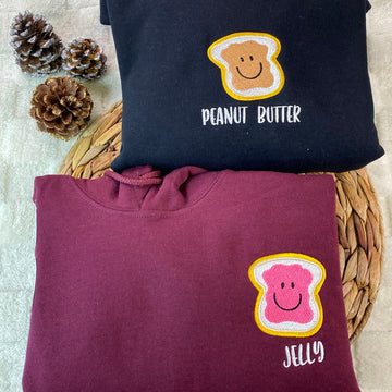 Peanut Butter & Jelly Matching Couple Custom Embroidered Hoodie - Personalized Gift