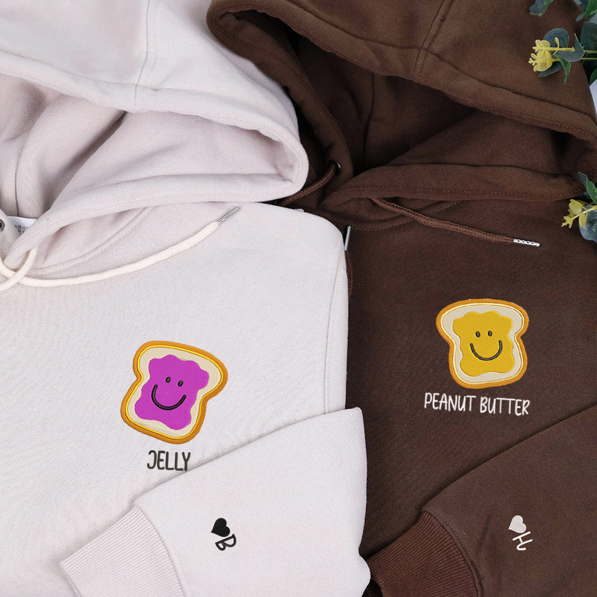 Peanut Butter & Jelly Matching Couple Custom Embroidered Hoodie - Personalized Gift