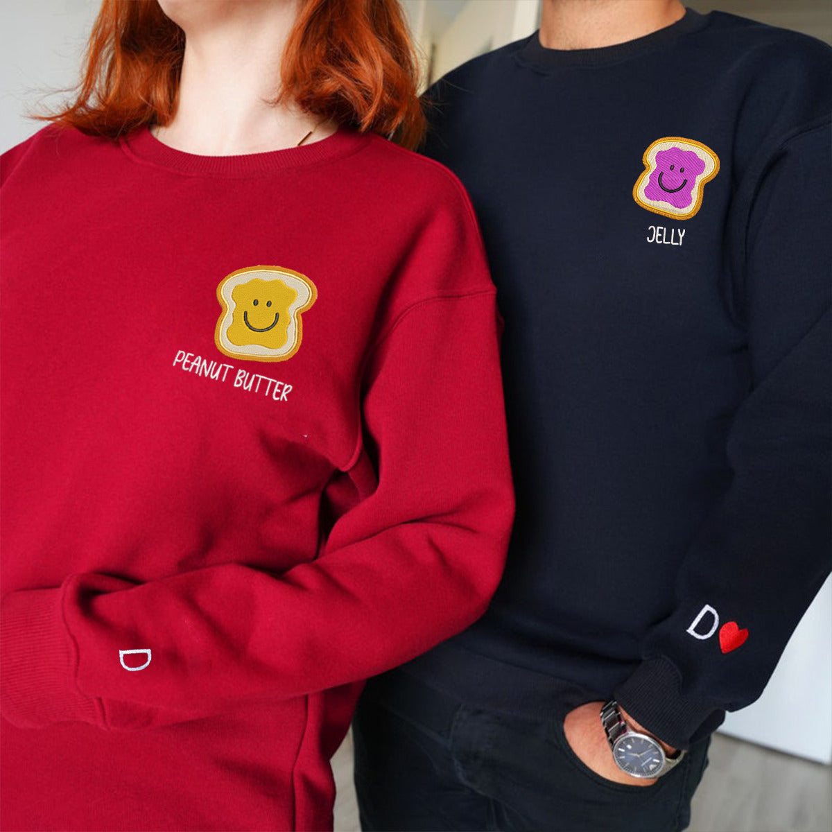 Peanut Butter & Jelly Matching Couple Custom Embroidered Hoodie - Personalized Gift