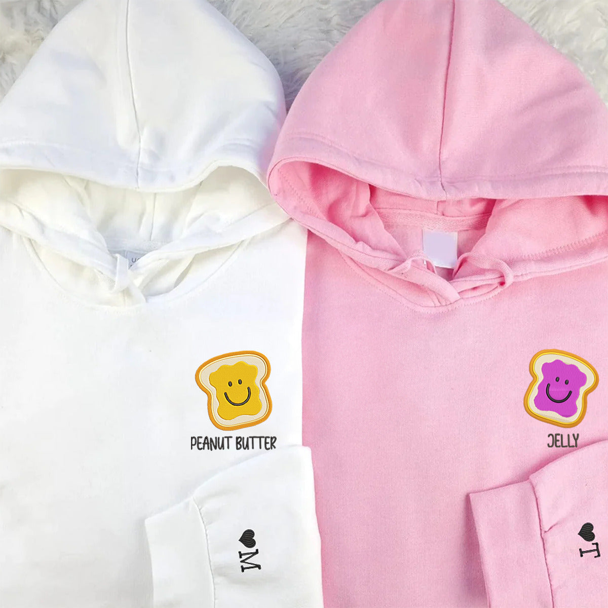 Peanut Butter & Jelly Matching Couple Custom Embroidered Hoodie - Personalized Gift