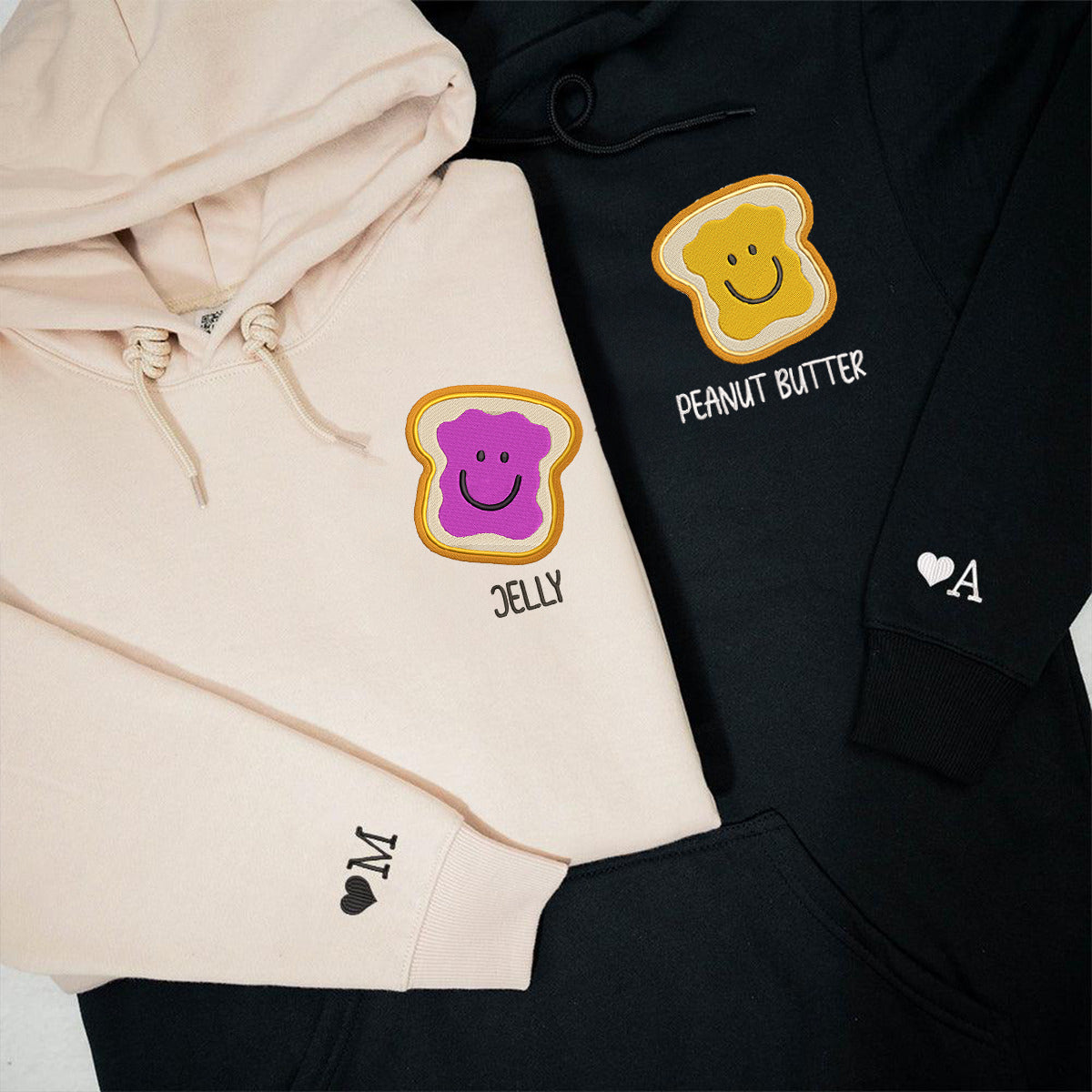 Peanut Butter & Jelly Matching Couple Custom Embroidered Hoodie - Personalized Gift