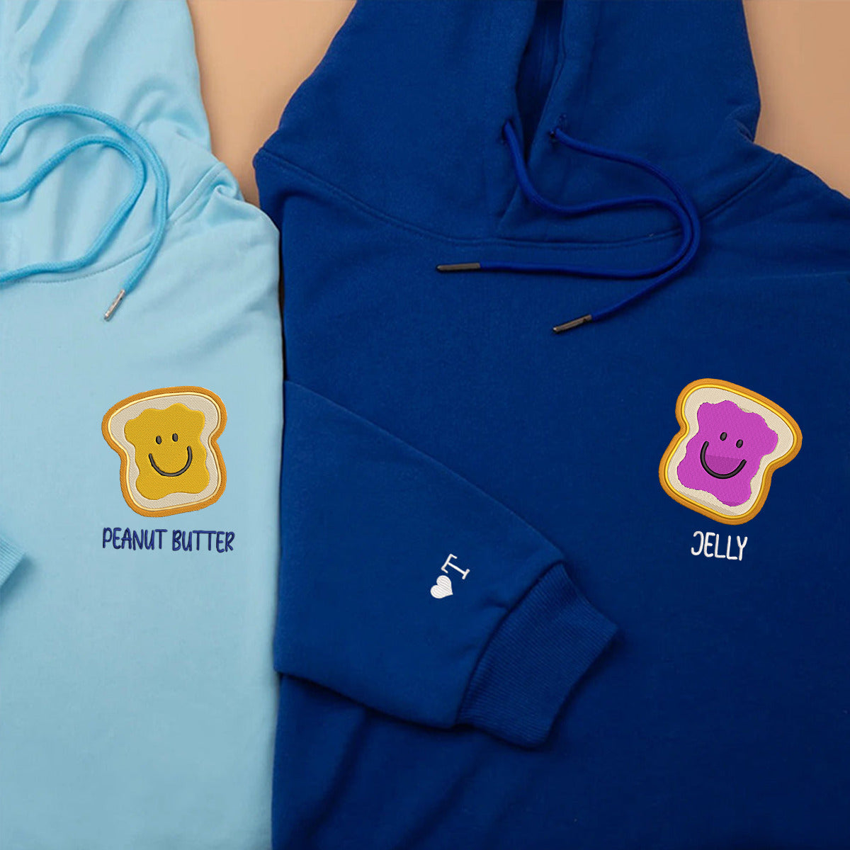 Peanut Butter & Jelly Matching Couple Custom Embroidered Hoodie - Personalized Gift