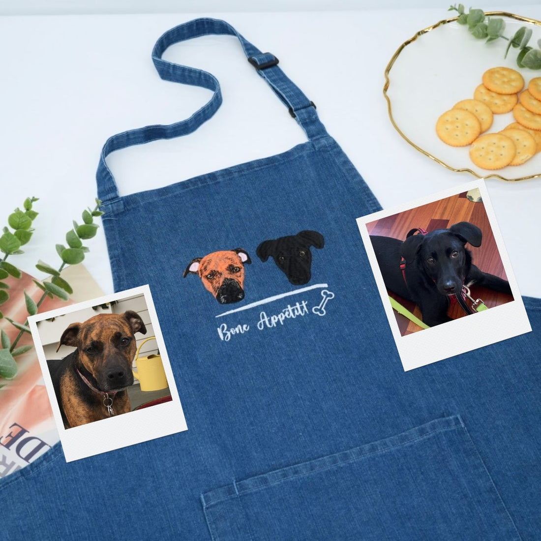Custom Pet Embroidered Apron - Dog Portrait Kitchen Apparel - Personalized Pet Lover Gift