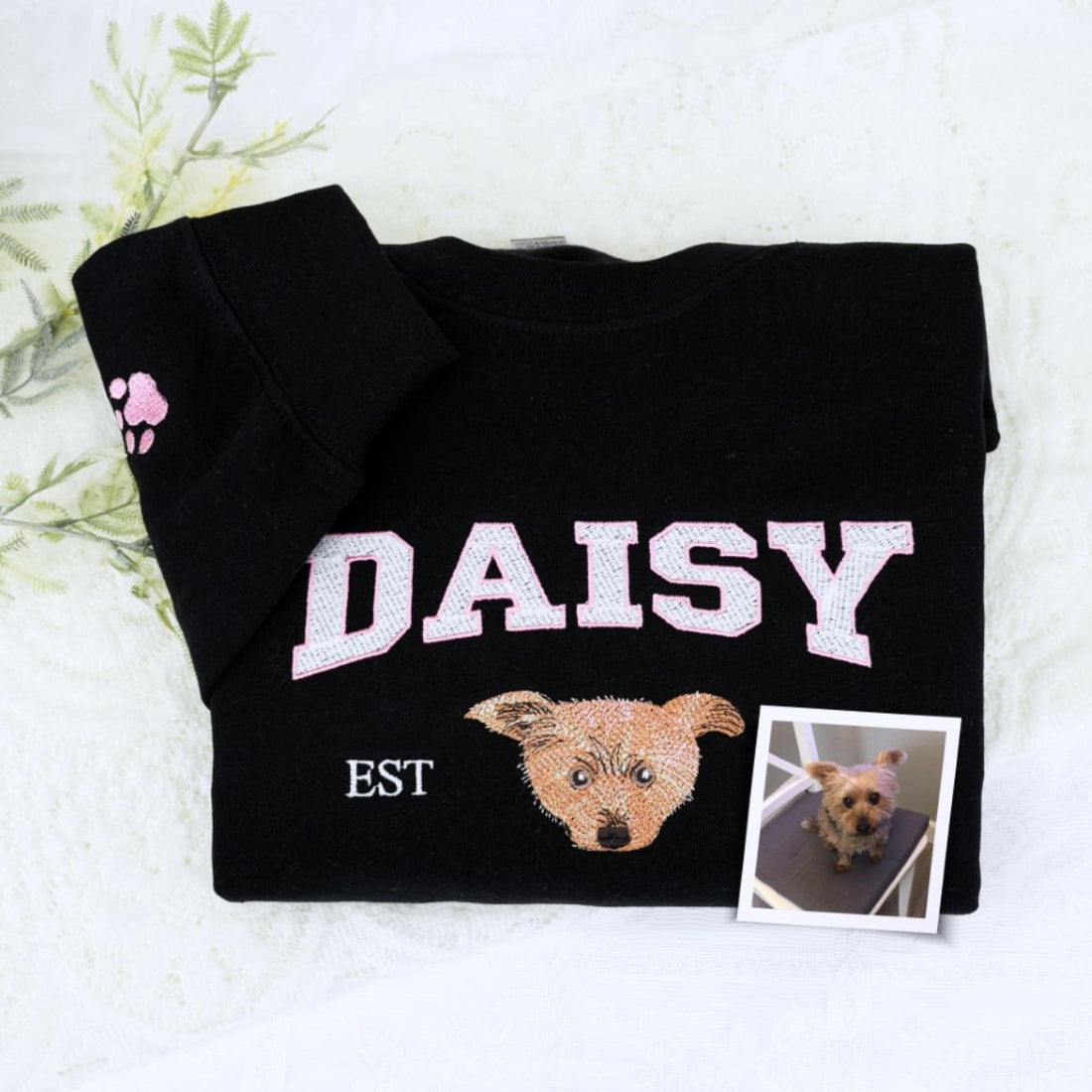 Custom Pet Name Embroidered Hoodie - Dog Portrait Varsity Style Sweatshirt - Personalized Dog Lover