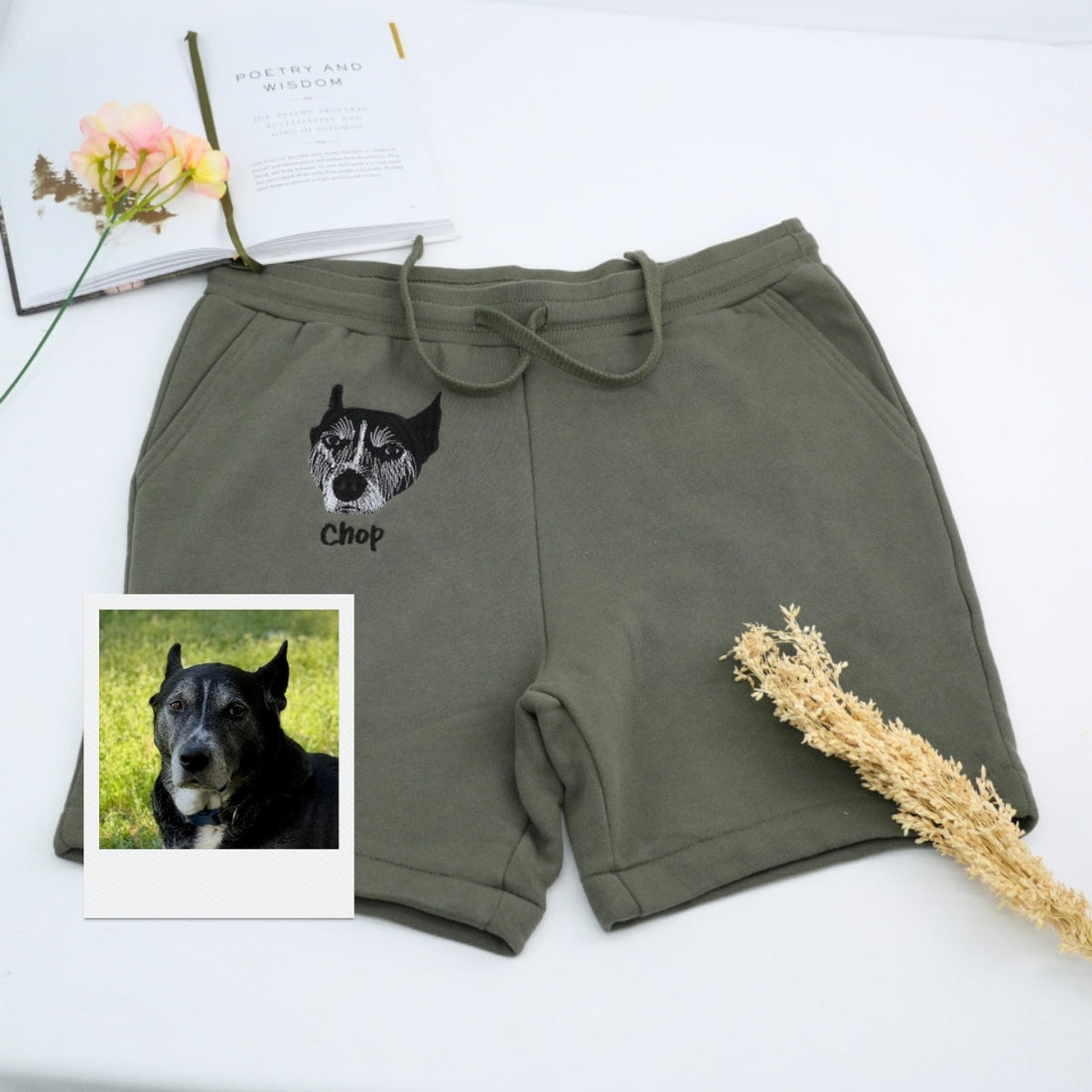 Custom Pet Portrait Embroidered Shorts - Personalized Dog Face Apparel - Gift for Pet Lovers