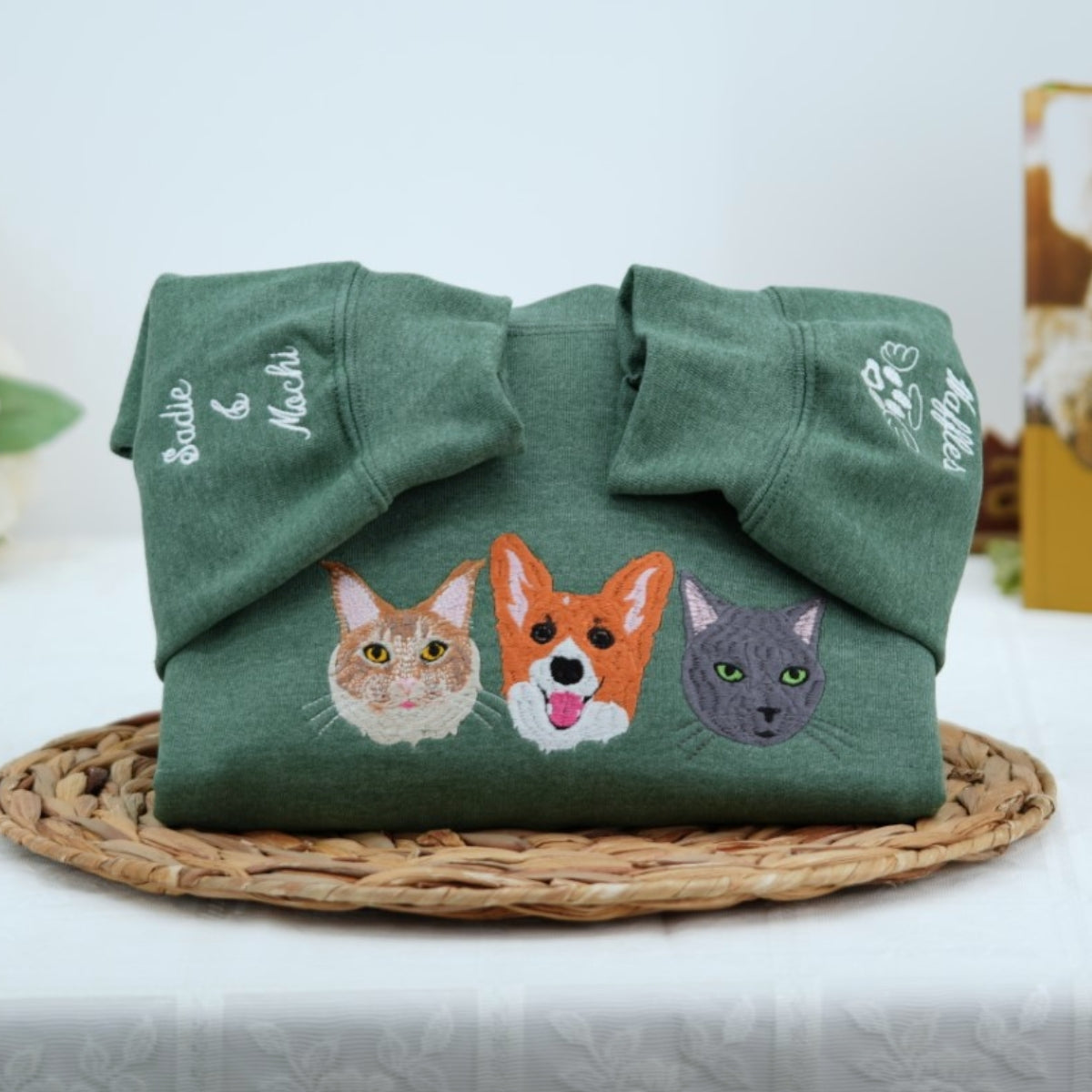 Custom Pet Portrait Embroidered Hoodie - Personalized Pet Face Sweatshirt - Gift for Pet Parents