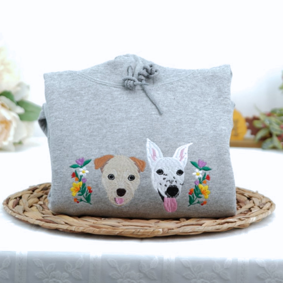 Custom Pet Portrait Embroidered Hoodie - Personalized Pet Face Sweatshirt - Gift for Pet Parents