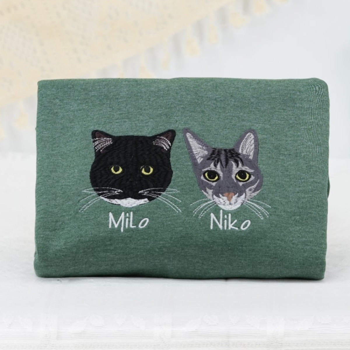 Custom Pet Portrait Embroidered Hoodie - Personalized Pet Face Sweatshirt - Gift for Pet Parents