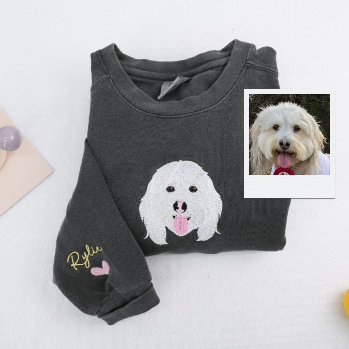 Custom Dog Portrait Embroidered Hoodie - Personalized Pet Memorial Sweatshirt with Names - Dog Lover