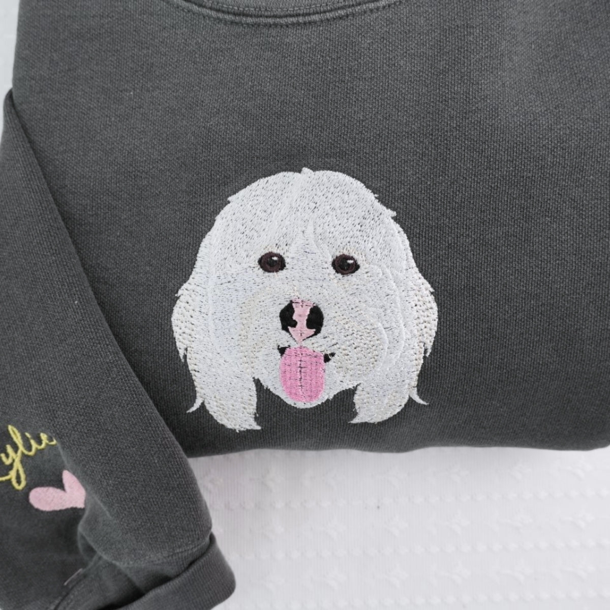 Custom Dog Portrait Embroidered Hoodie - Personalized Pet Memorial Sweatshirt with Names - Dog Lover