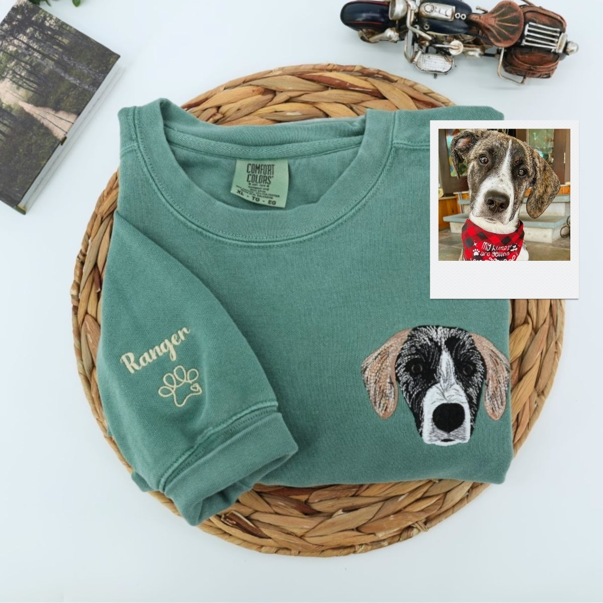 Custom Dog Portrait Embroidered Hoodie - Personalized Pet Memorial Sweatshirt with Names - Dog Lover