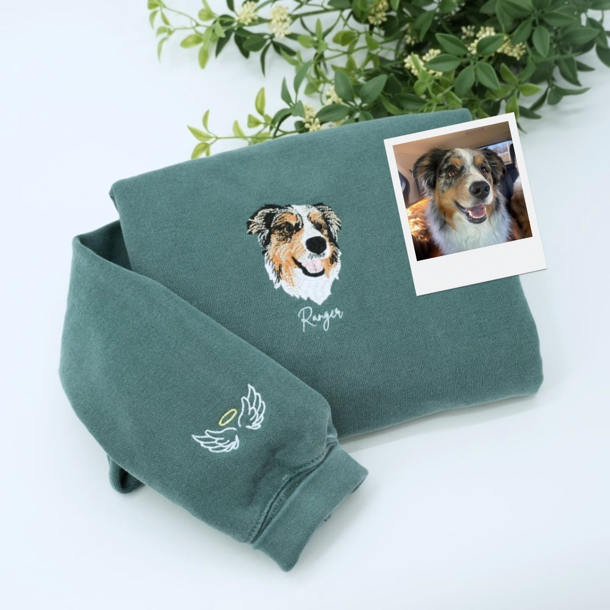Custom Dog Portrait Embroidered Hoodie - Personalized Pet Memorial Sweatshirt with Names - Dog Lover