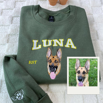 Custom Dog Portrait Embroidered Hoodie - Personalized Dog Face Sweatshirt - Pet Memorial Gift