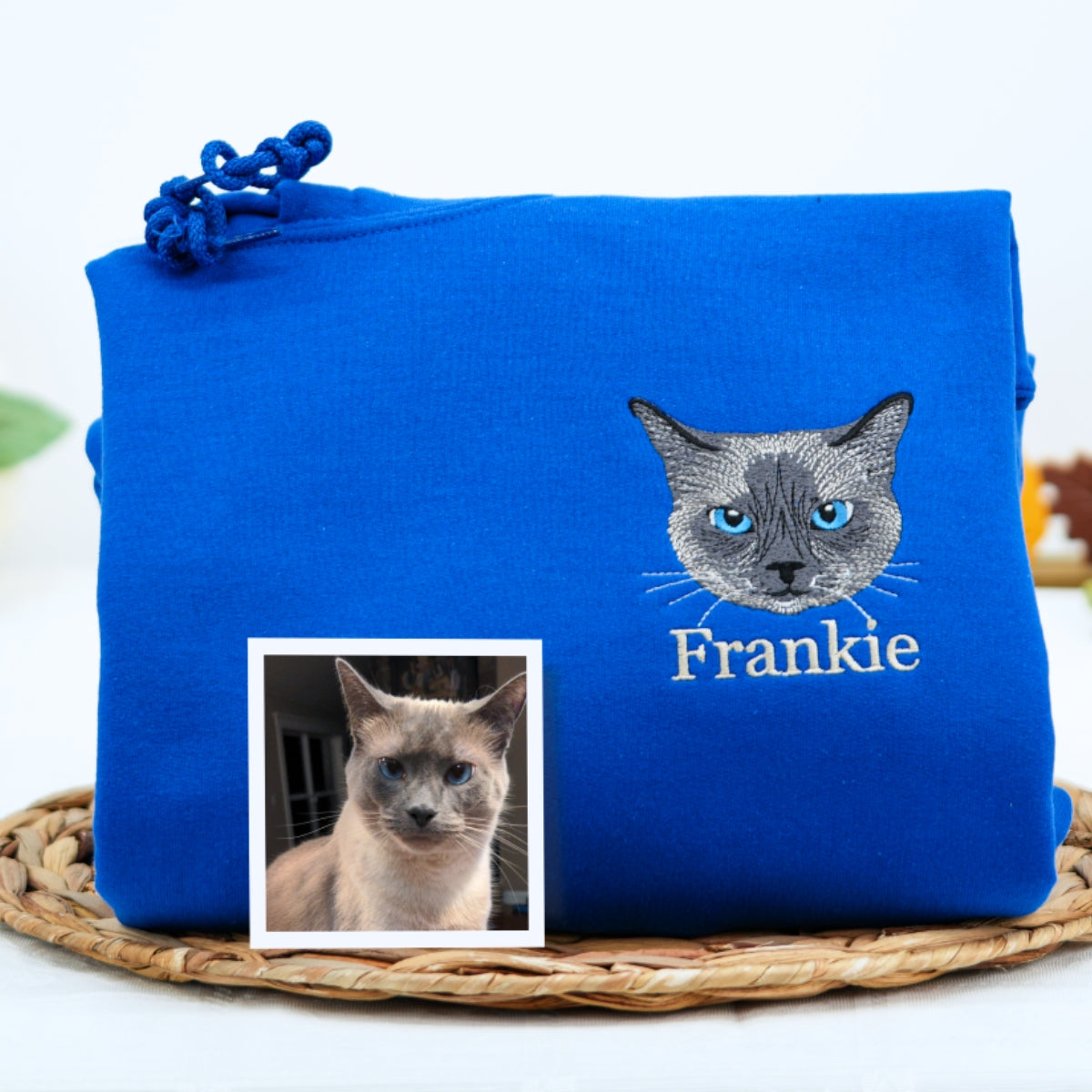 Custom Cat Portrait Embroidered Hoodie - Personalized Cat Face Sweatshirt from Photo - Pet Memorial
