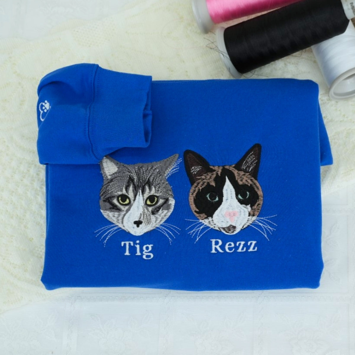 Custom Cat Portrait Embroidered Hoodie - Personalized Cat Face Sweatshirt from Photo - Pet Memorial