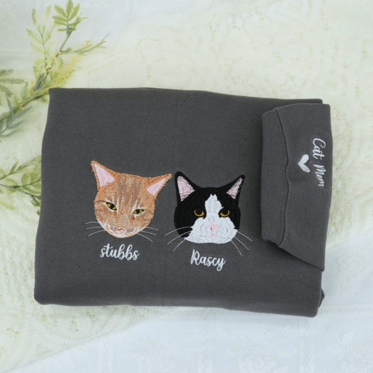 Custom Cat Portrait Embroidered Hoodie - Personalized Cat Face Sweatshirt from Photo - Pet Memorial