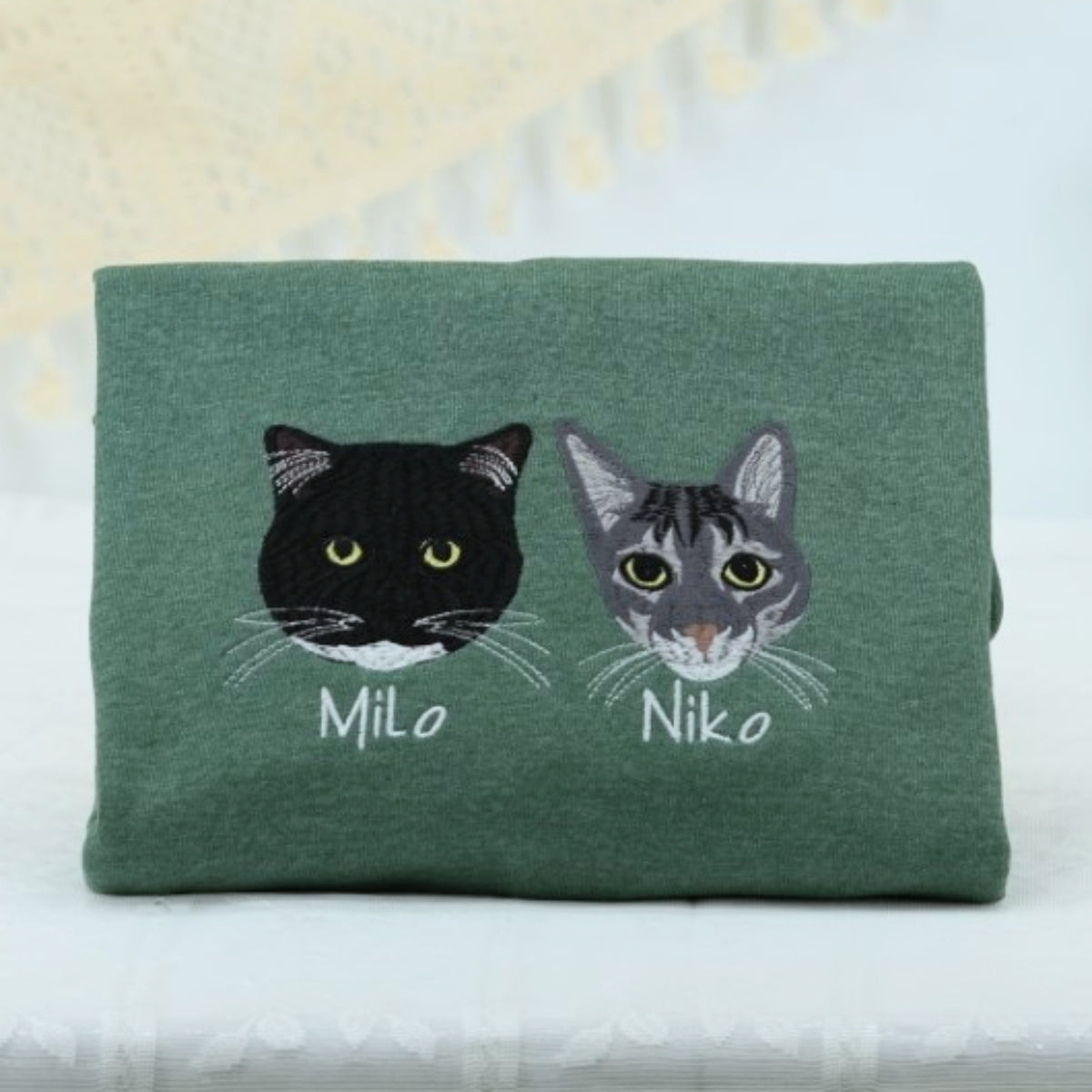 Custom Cat Portrait Embroidered Hoodie - Personalized Cat Face Sweatshirt from Photo - Pet Memorial