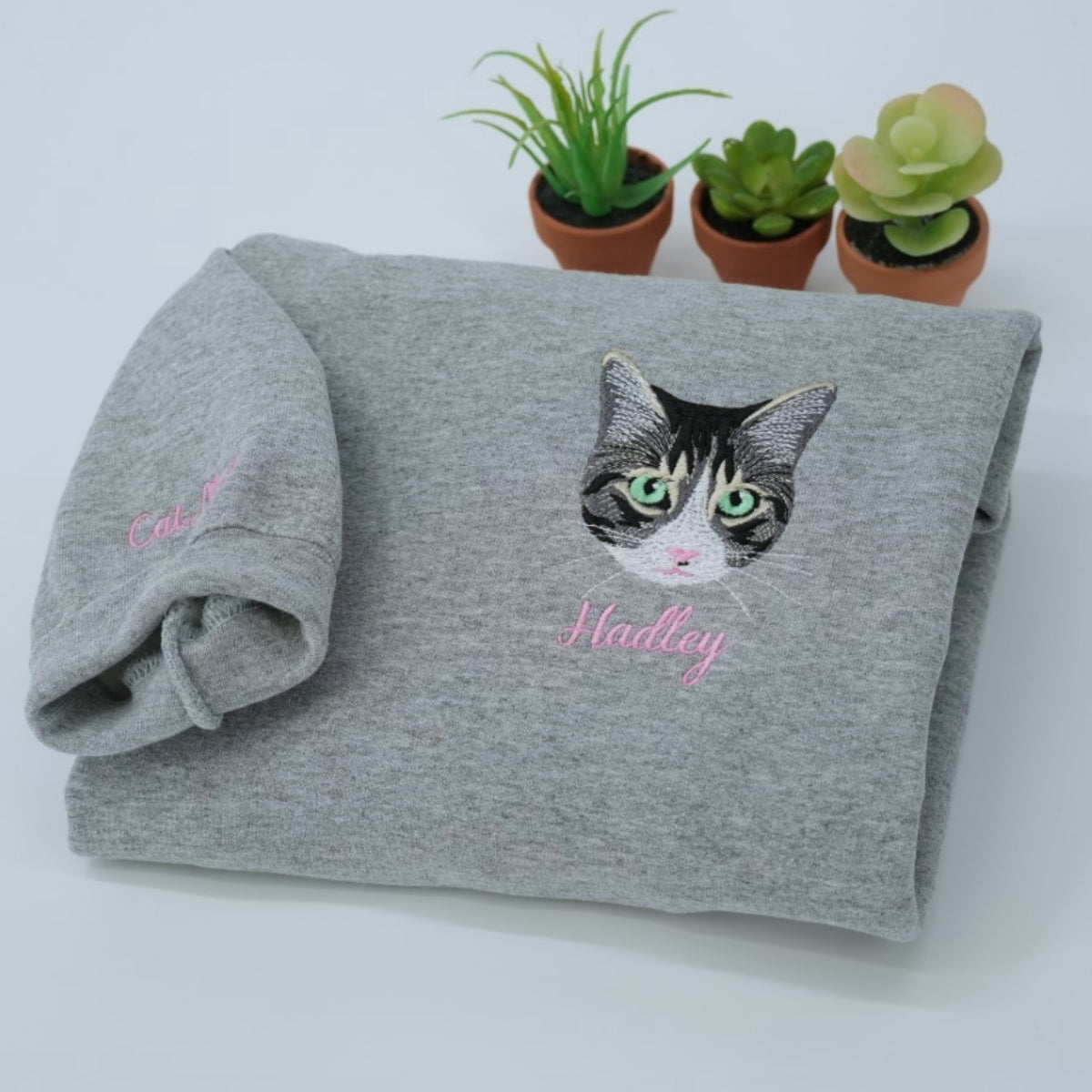 Custom Cat Portrait Embroidered Hoodie - Personalized Cat Face Sweatshirt from Photo - Pet Memorial