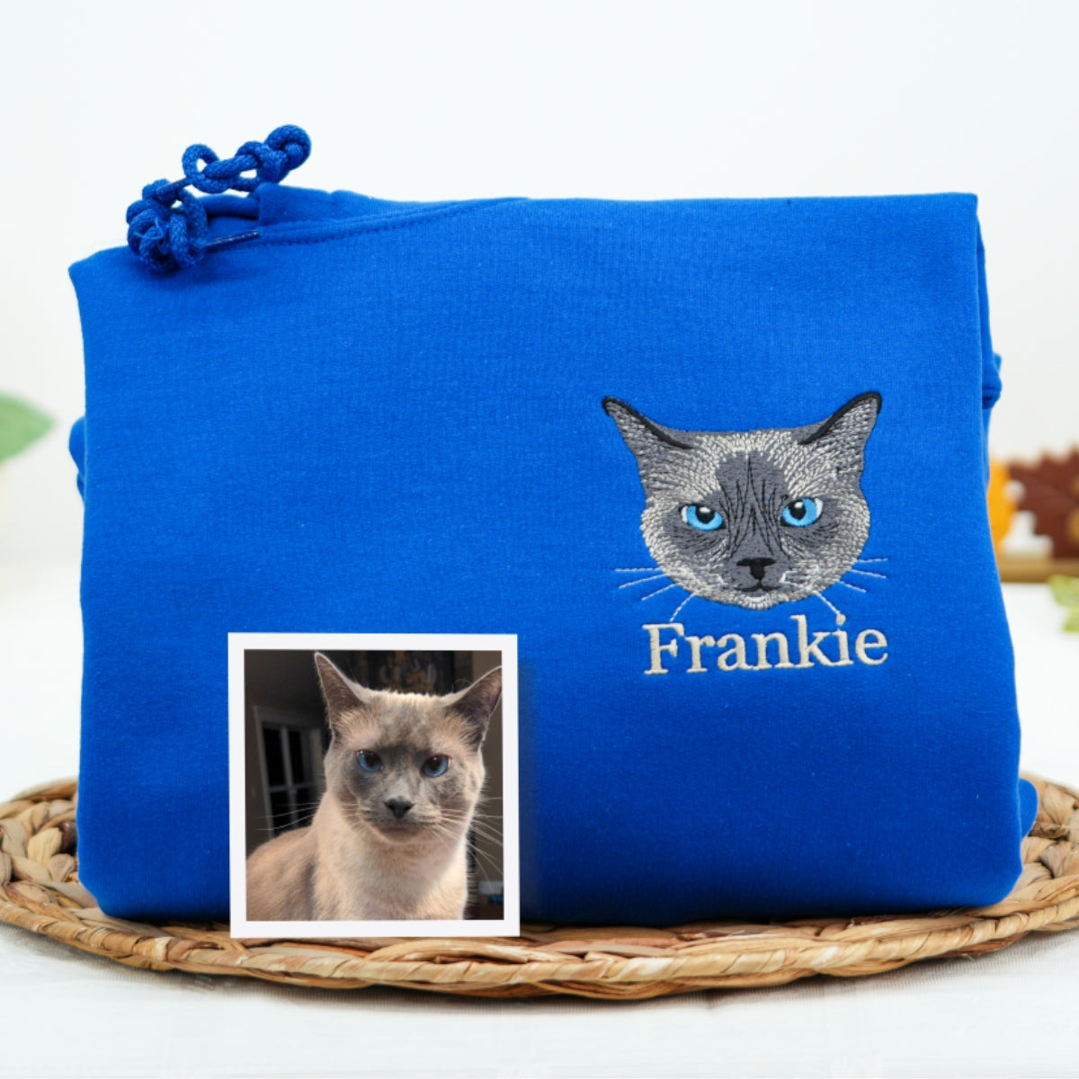 Custom Cat Portrait Embroidered Hoodie - Personalized Cat Face Sweatshirt with Name - Cat Lover Gift