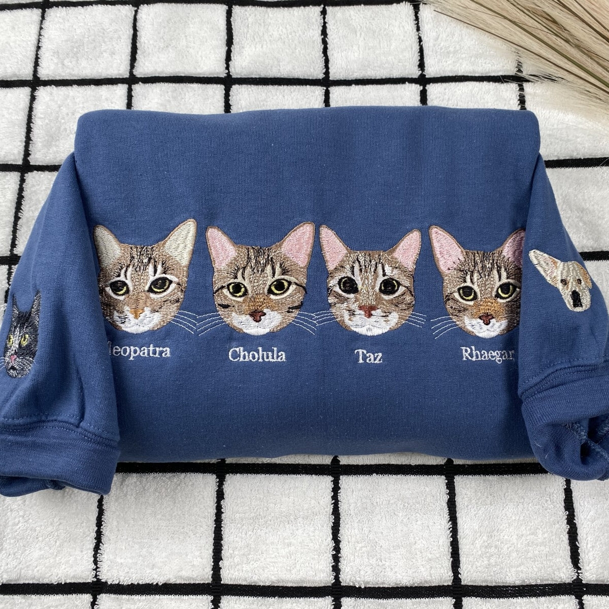 Custom Cat Portrait Embroidered Hoodie - Personalized Cat Face Sweatshirt with Name - Cat Lover Gift