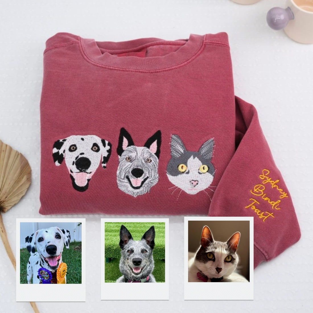 Custom Pet Portrait Embroidered Sweatshirt - Personalized Dog & Cat Mom Hoodie - Pet Parent Gift