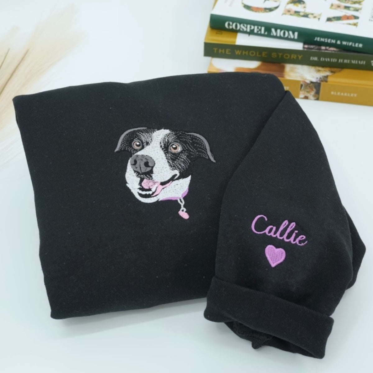Custom Dog Portrait Embroidered Sweatshirt - Personalized Dog Face Shirt with Names - Dog Lover Gift