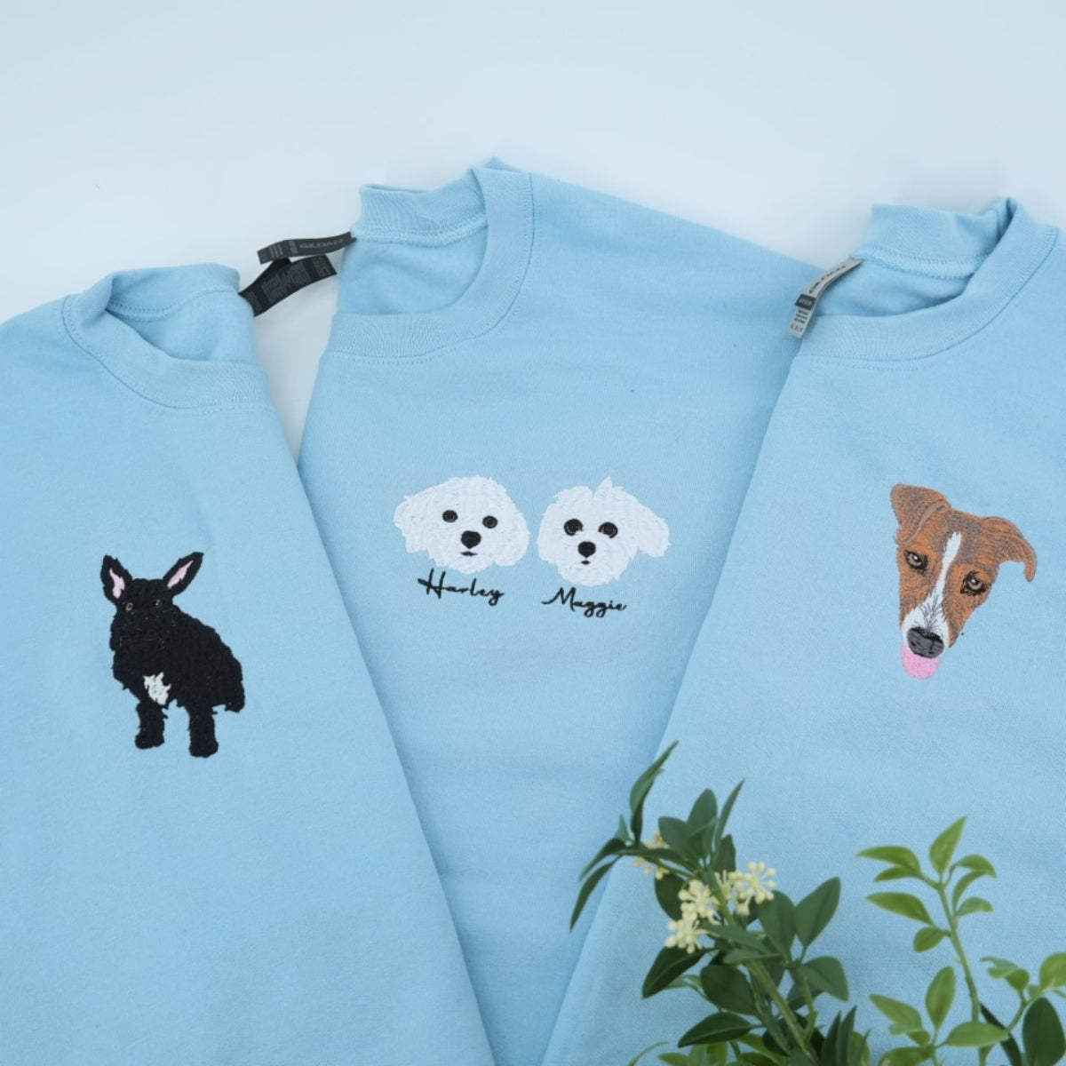 Custom Dog Portrait Embroidered Sweatshirt - Personalized Dog Face Shirt with Names - Dog Lover Gift