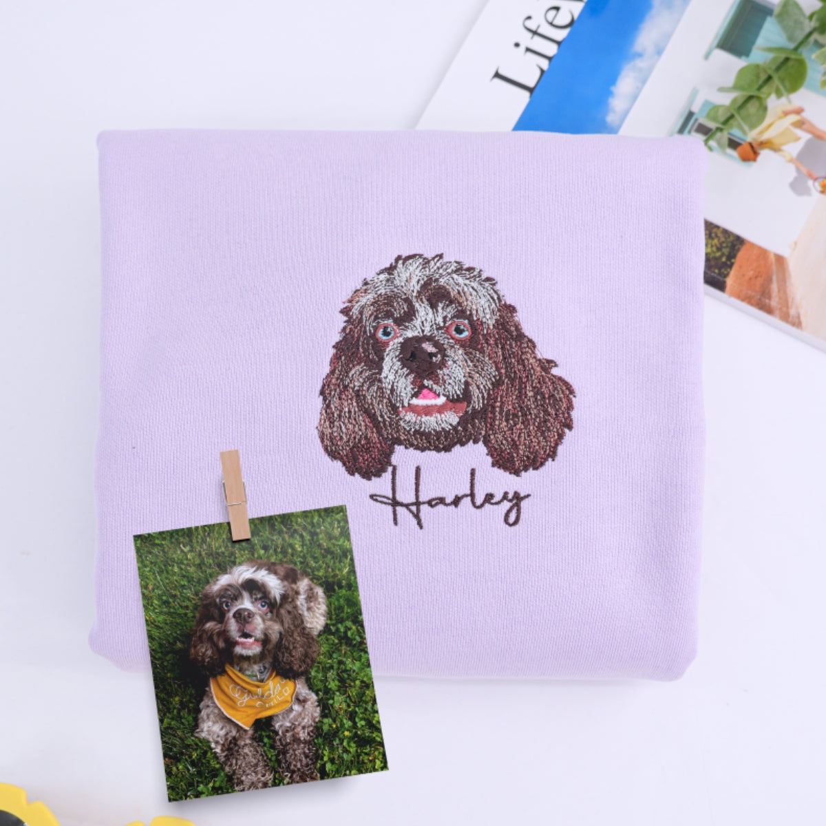 Custom Dog Portrait Embroidered Sweatshirt - Personalized Dog Face Name Sweater - Dog Lover Gift