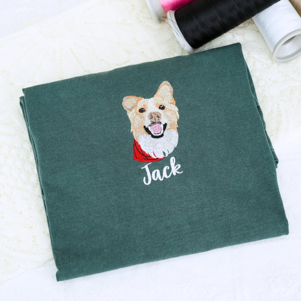 Custom Dog Portrait Embroidered Sweatshirt - Personalized Dog Face Name Sweater - Dog Lover Gift