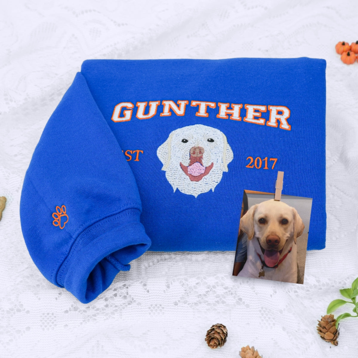 Custom Dog Portrait Embroidered Sweatshirt - Personalized Dog Name Varsity Shirt - Dog Lover Gift