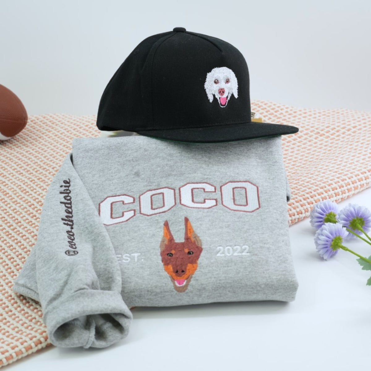 Custom Dog Portrait Embroidered Sweatshirt - Personalized Dog Name Varsity Shirt - Dog Lover Gift